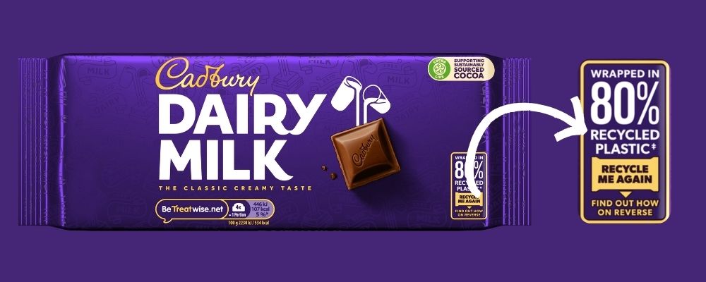 Mondelez Cadbury 80% recycled content plastic packaging
